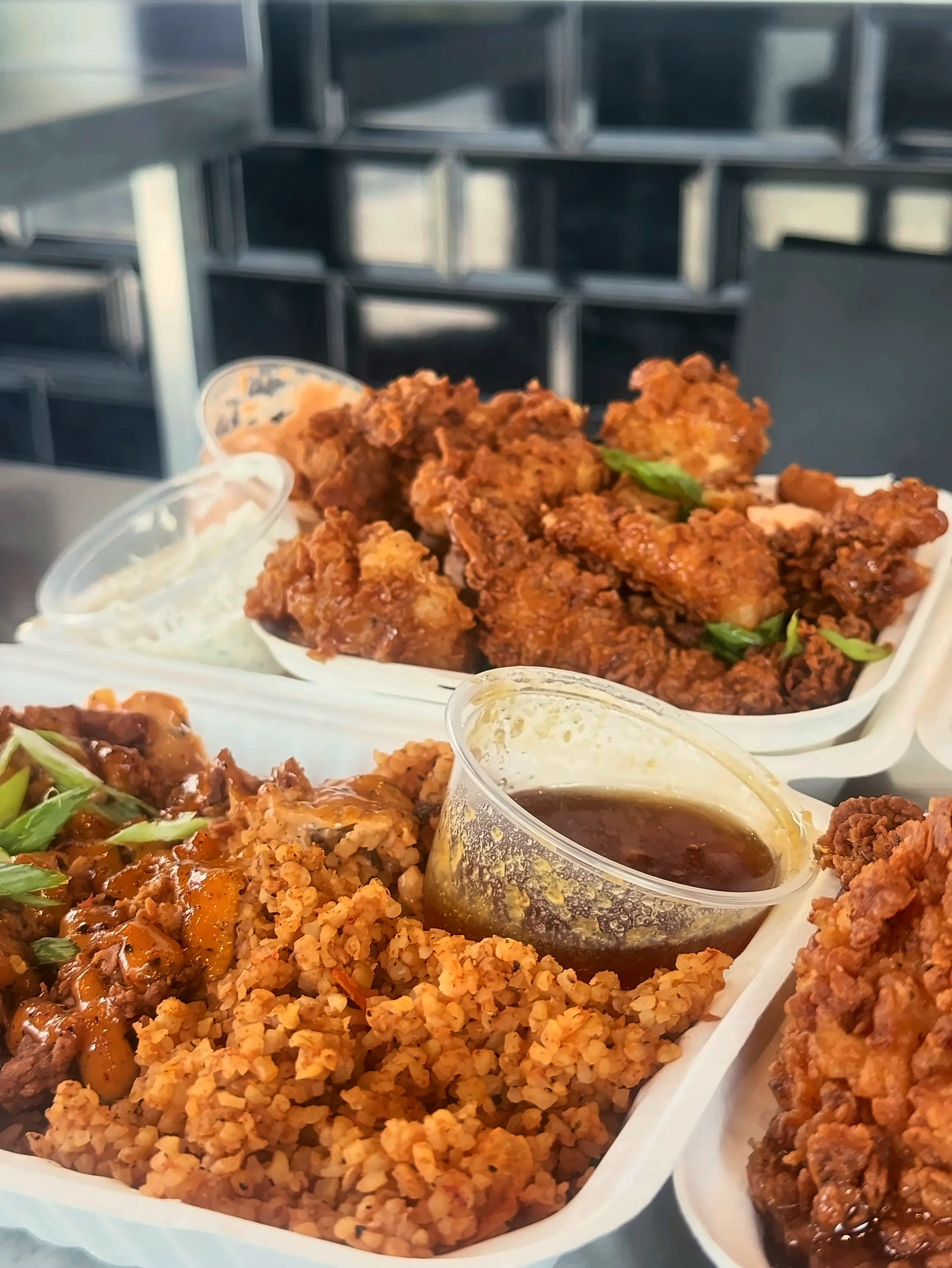 Chicken Boiz snack box: crispy chicken with spicy rice, spring onions and a dip pot